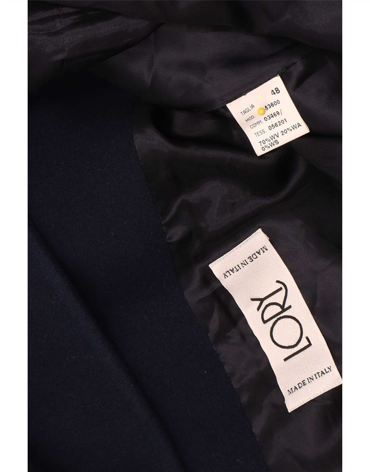 vintage Femme Pardessus IT 48 XL Laine Bleu Marine