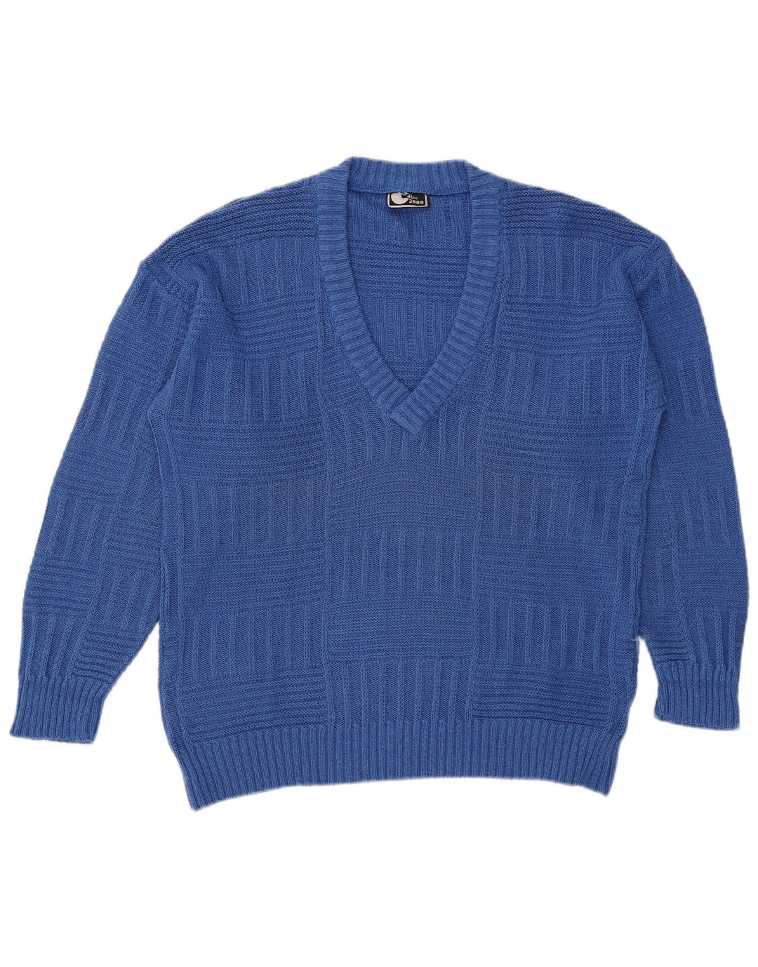 vintage Homme Col V Pull Pull Bleu Moyen Coton