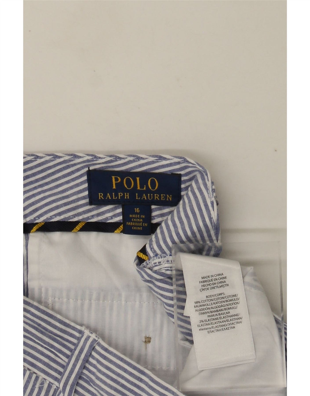 POLO RALPH LAUREN Short Chino Garçon 15-16 ans W28 Bleu Marine à Rayures