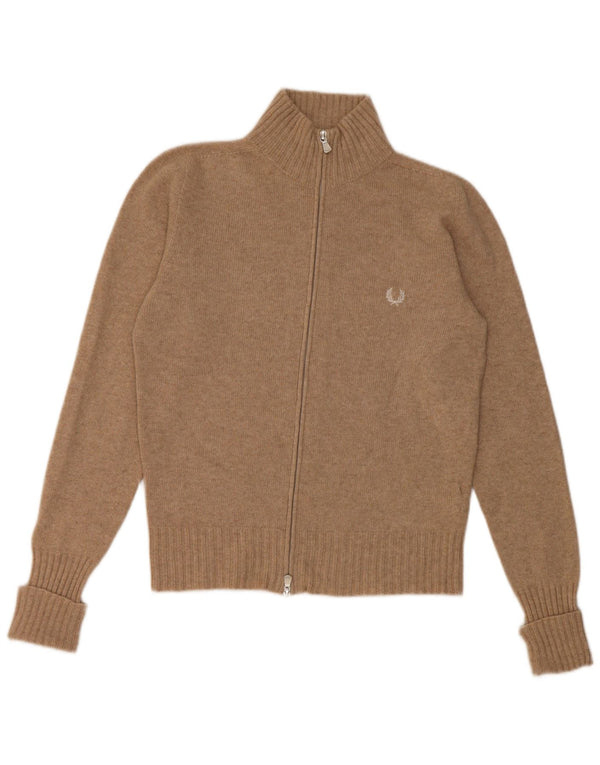 Fred Perry Pull Cardigan Femme UK 14 Grande Laine Mérinos Beige