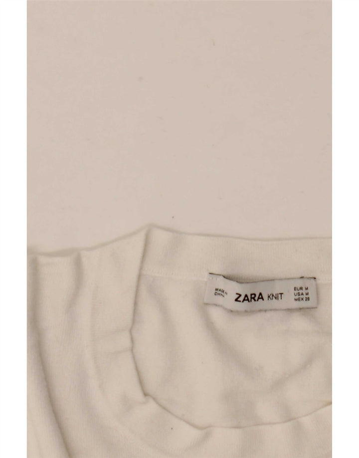 Zara Pull à col rond pour femme UK 12 Blanc moyen