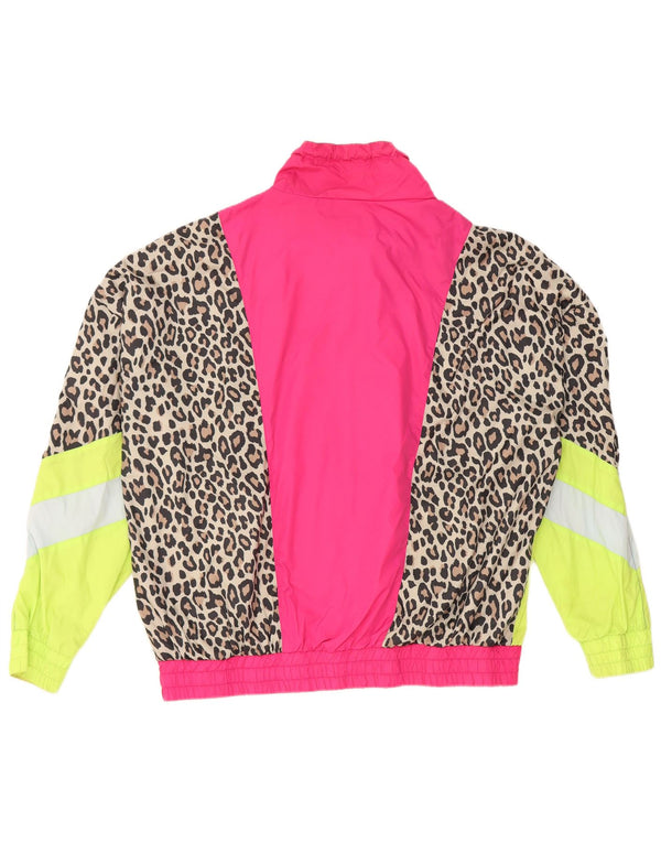 vintage Femme Survêtement Top Veste UK 18 XL Imprimé Animal Multicolore