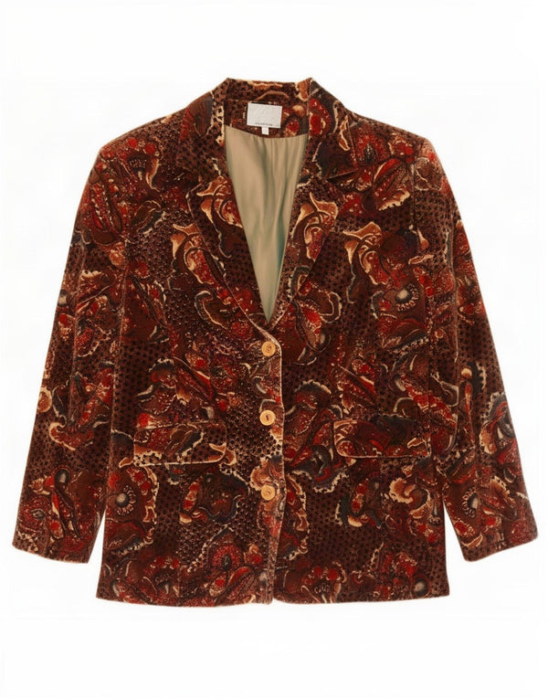 vintage Femme 3 Bouton Velours Blazer Veste IT 50 XL Marron Paisley