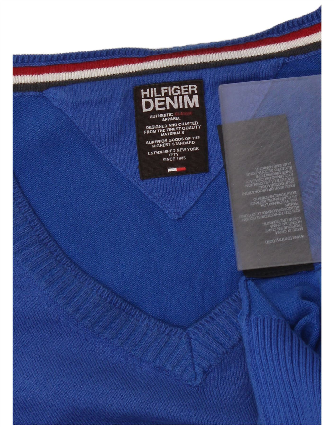 Tommy Hilfiger Pull Col V Homme Bleu Moyen Coton