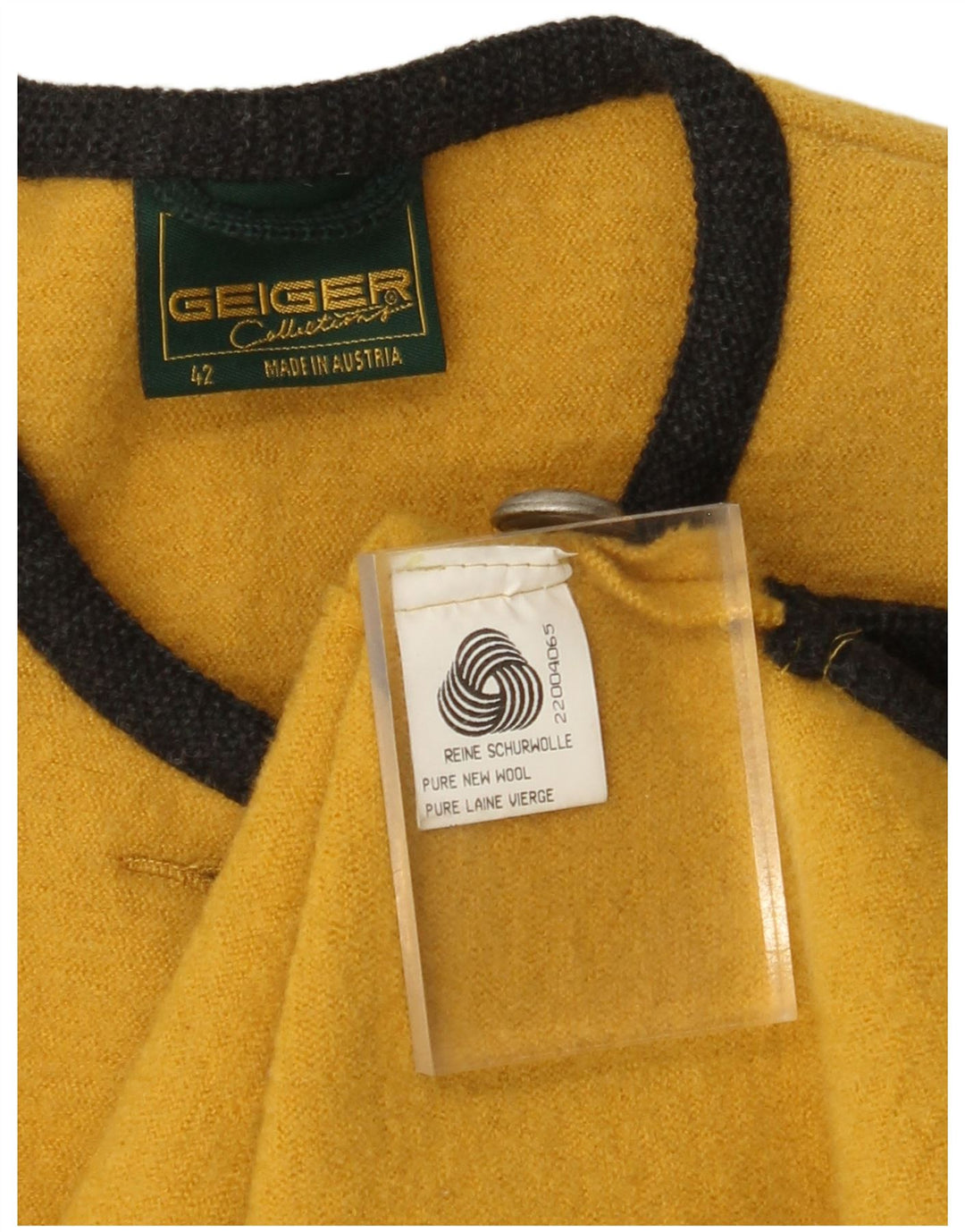 GEIGER Cardigan Femme Pull EU 42 Large Jaune Laine Vierge