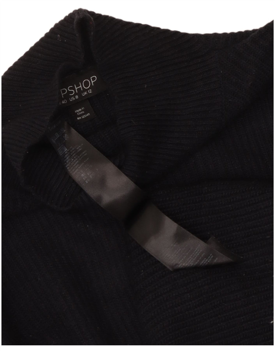 Topshop Pull court à col roulé pour femme UK 12 Bleu marine moyen Nylon