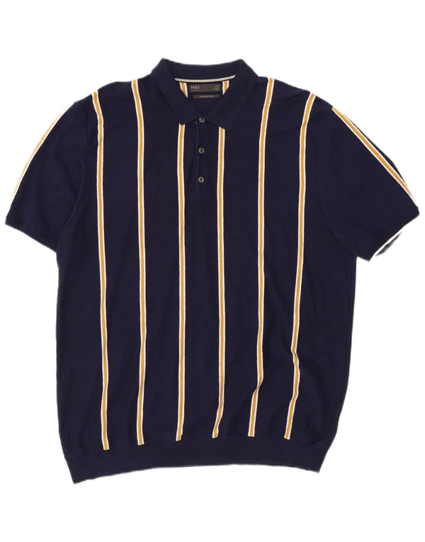 Marks & Spencer Pull col polo pour homme 2XL Bleu marine rayé