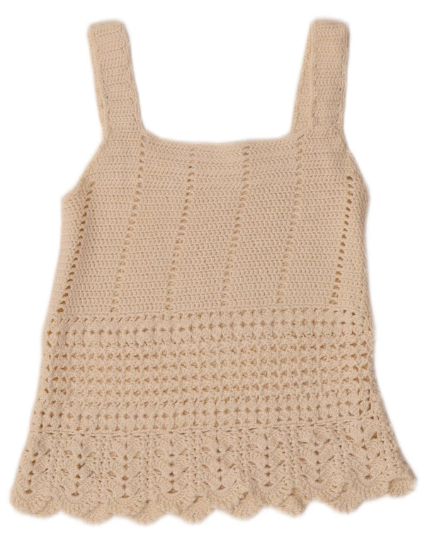 VINTAGE Femmes Crop Cami Top UK 4 XS Blanc Cassé
