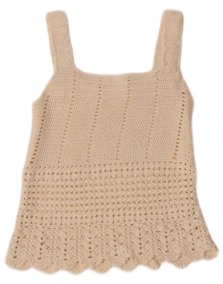 VINTAGE Femmes Crop Cami Top UK 4 XS Blanc Cassé