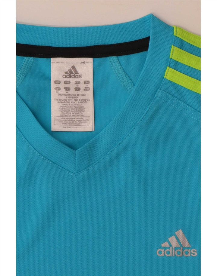 Adidas T-Shirt Femme Top UK 12 Bleu Moyen Polyester