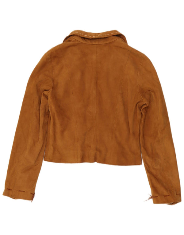 Lavorazione Artigiana Veste blazer courte en daim pour femme UK 10 Petit Marron
