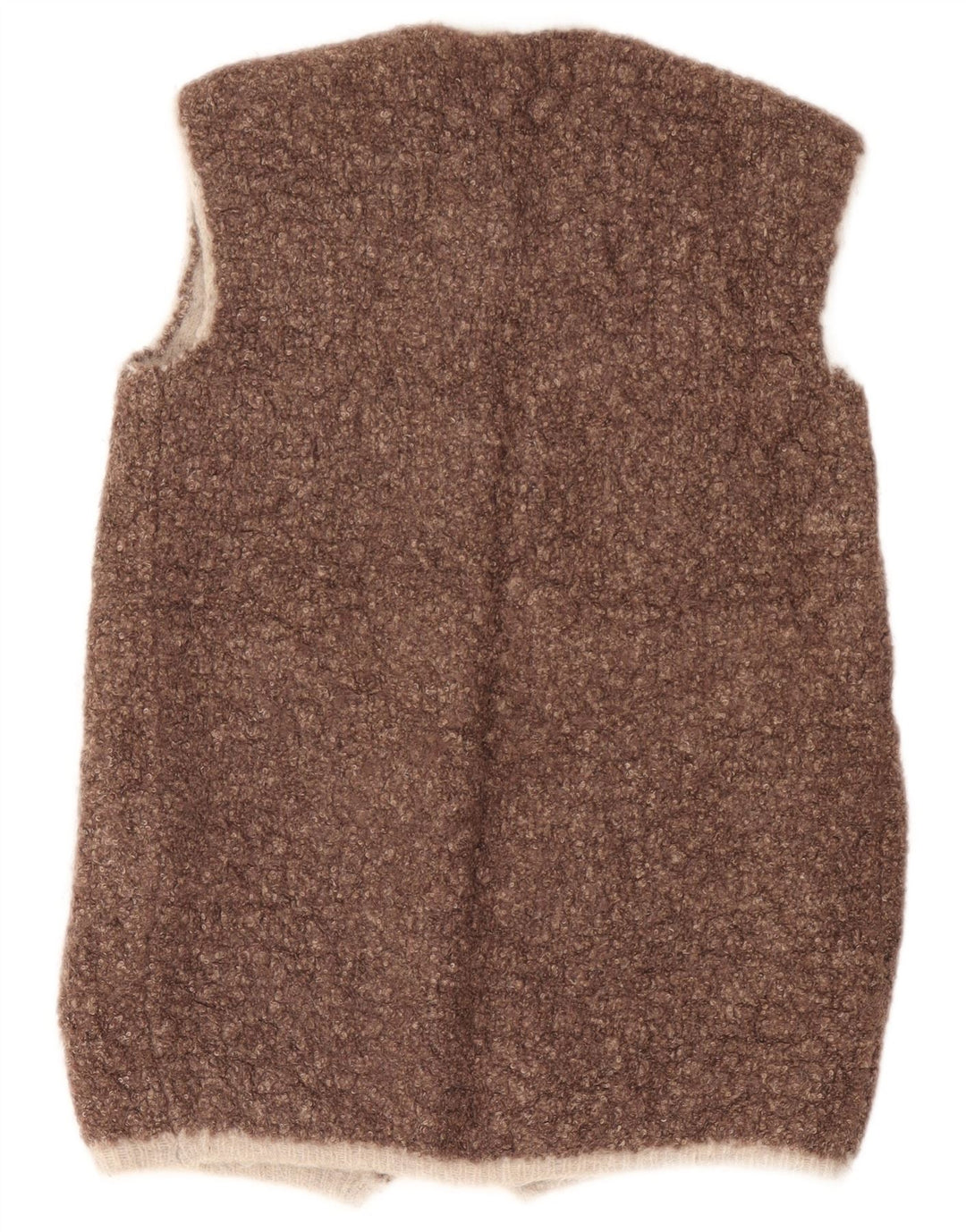 vintage Femmes Sans Manches Ouvert Cardigan Pull UK 14 Brun Moyen