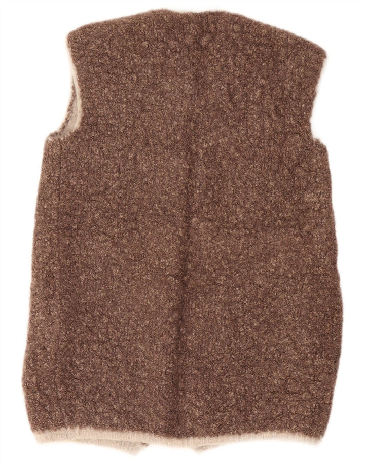 vintage Femmes Sans Manches Ouvert Cardigan Pull UK 14 Brun Moyen