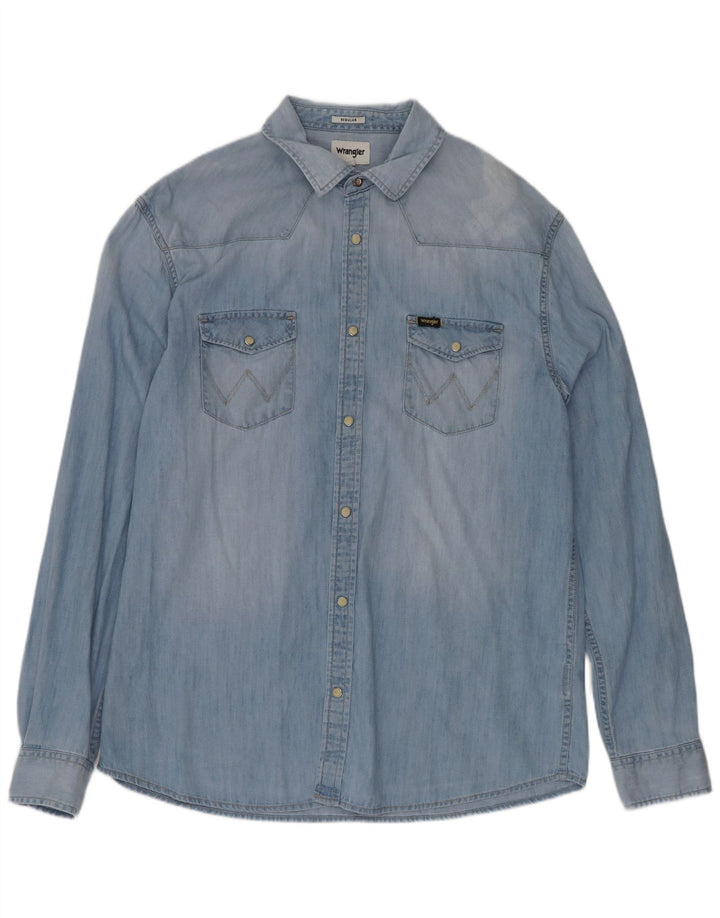 Wrangler Chemise en jean coupe droite pour homme en coton bleu moyen