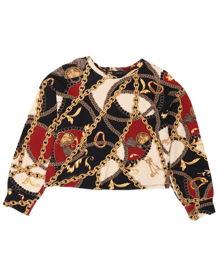Zara Femme Crop Graphic Sweatshirt Jumper UK 10 Small Multicolore