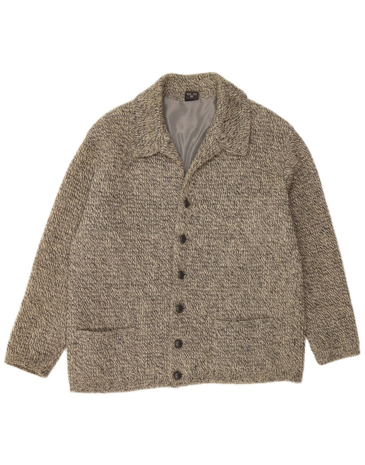 vintage Mens Cardigan Pull Moyen Gris Moucheté
