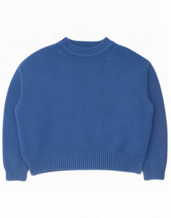 Zara Pull court à col rond pour femme UK 14 Bleu moyen Acrylique