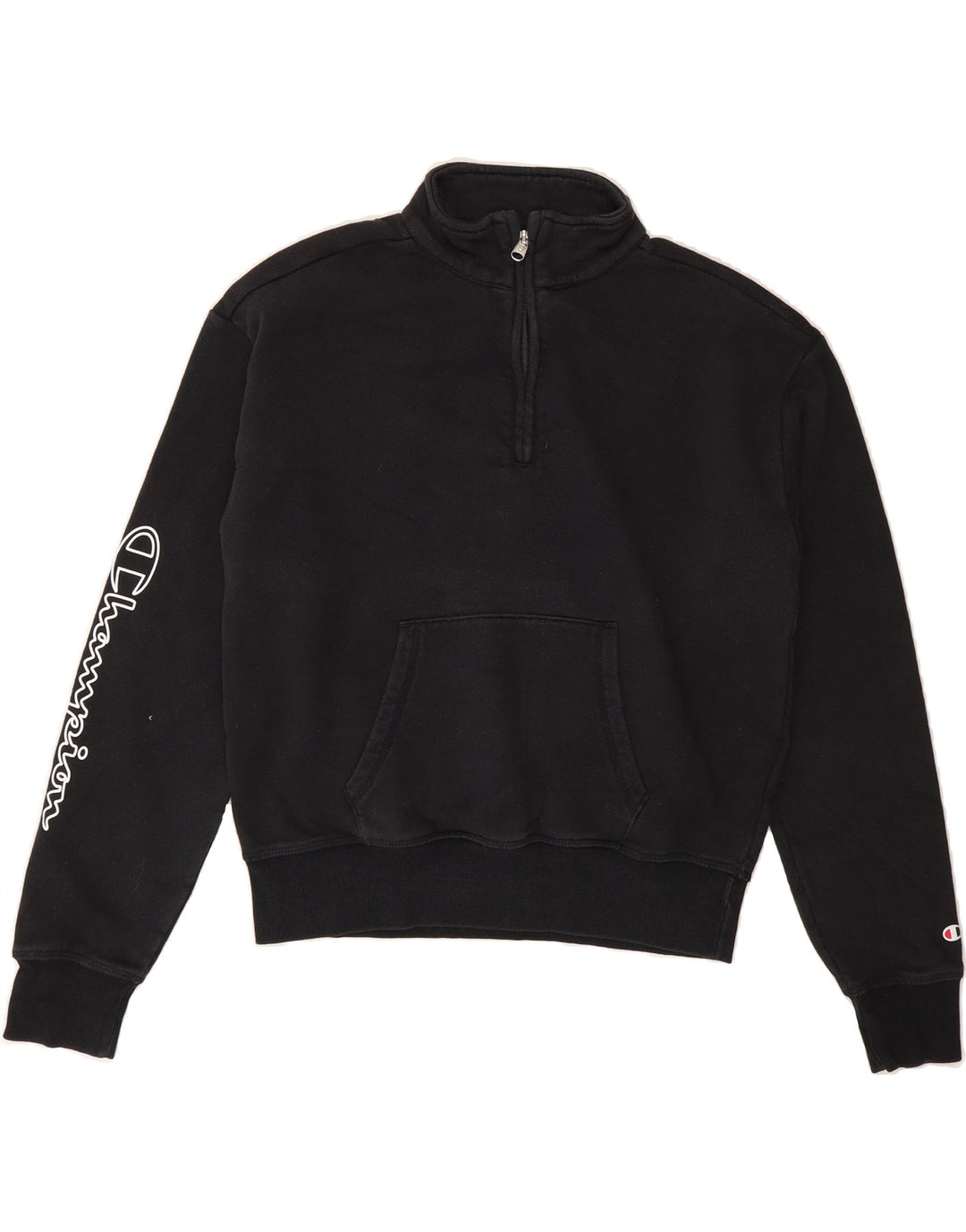CHAMPION Womens Graphic Zip Neck Sweatshirt Jumper UIK 14 Medium Black Vintage Champion and Second-Hand Champion from Messina Hembry 