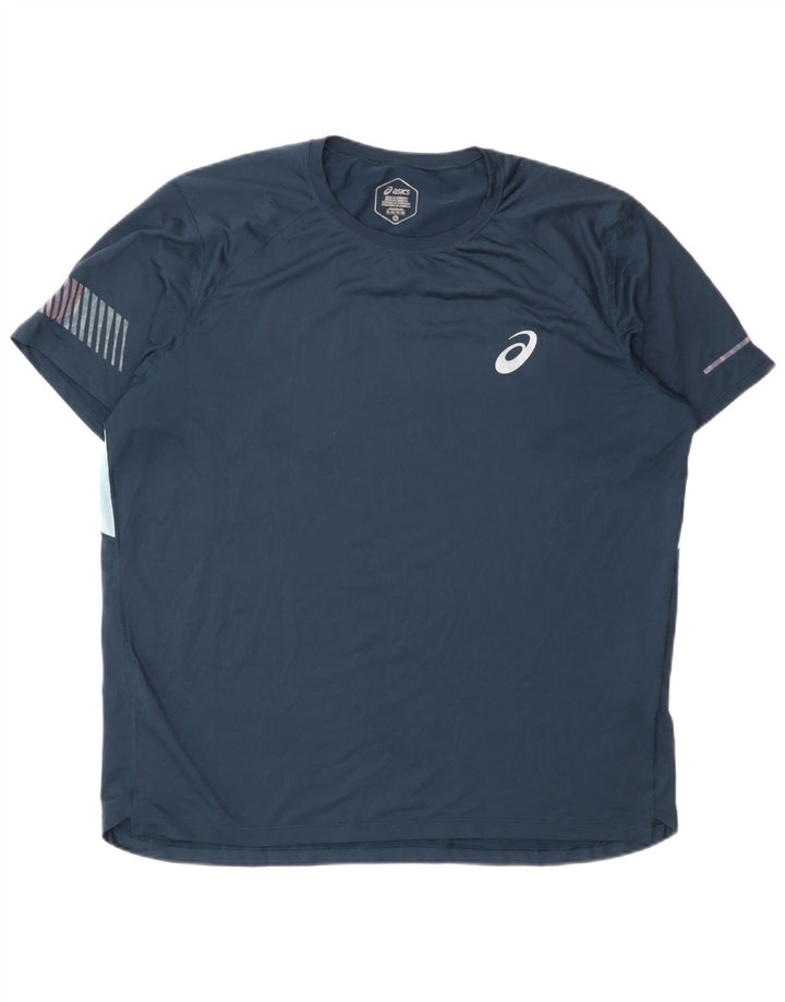 Asics T-Shirt Homme Top XL Bleu Marine Colorblock Polyester