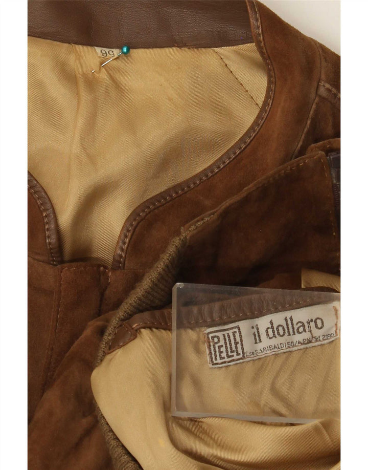 vintage Mens Suede Bomber Jacket IT 56 3XL Cuir Marron