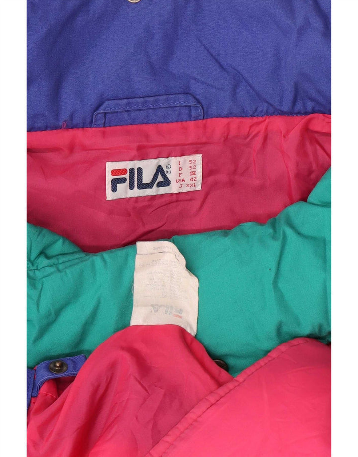 Fila Veste coupe-vent à capuche pour homme IT 52 2XL Bleu Colorblock Polyester