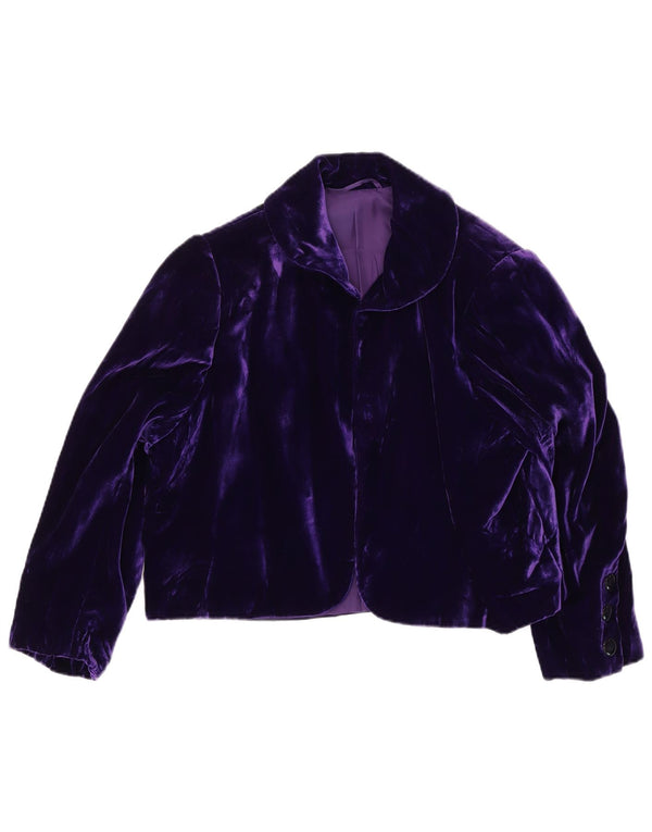 vintage Womens Crop Velvet Open Bolero Jacket UK 14 Moyen Violet