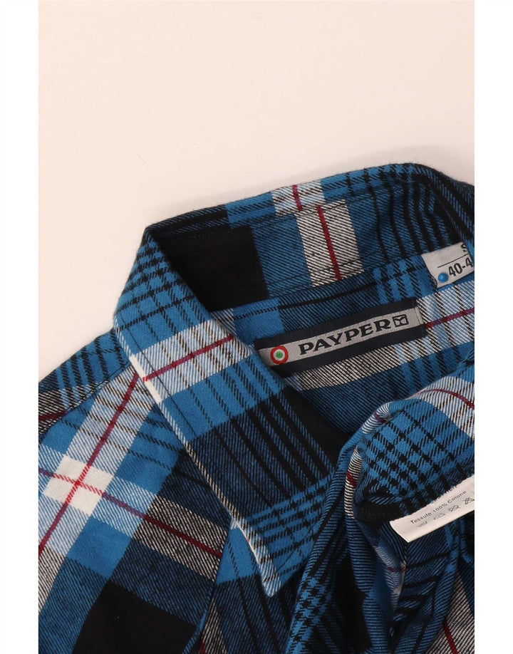 Payper Chemise en flanelle pour homme Coupe régulière Petit coton à carreaux bleu