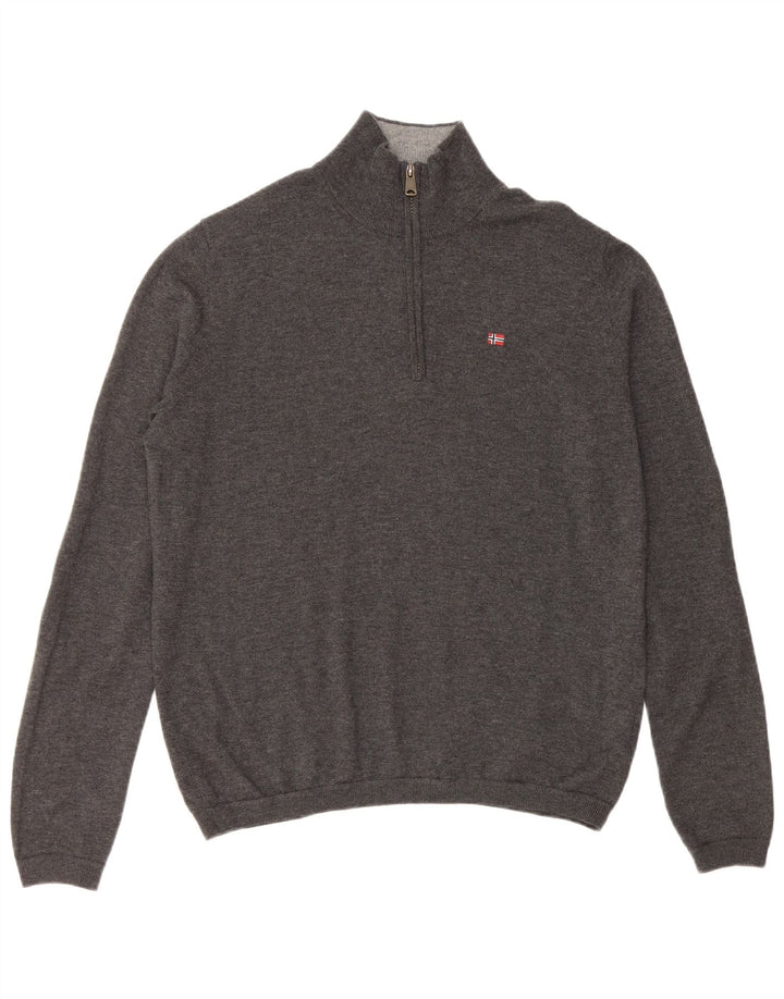 NAPAPIJRI Pull Geographical Zip Neck Homme Gris Moyen Laine Mérinos