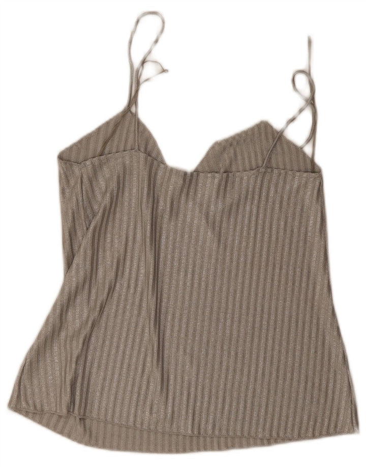 Zara Femme Cami Top UK 44 Polyester Rayé Gris Moyen