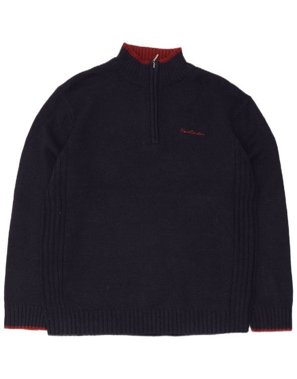 Pierre Cardin Pull col zippé pour homme, grand, bleu marine, acrylique