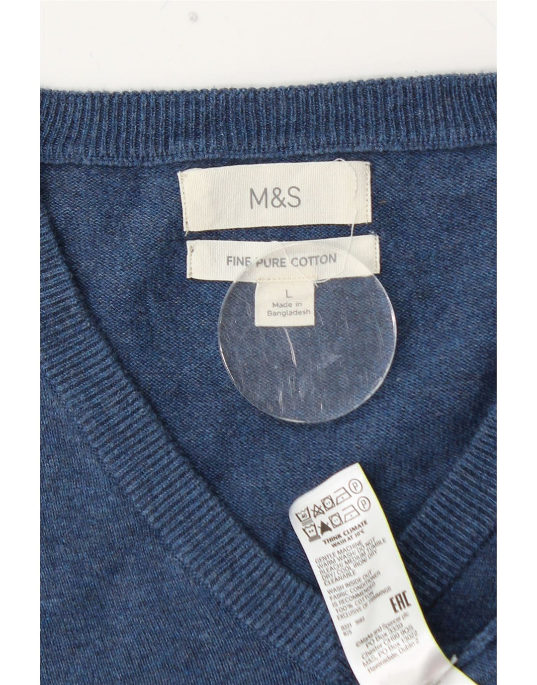MARKS & SPENCER Pull col V pour homme en coton bleu Taille L