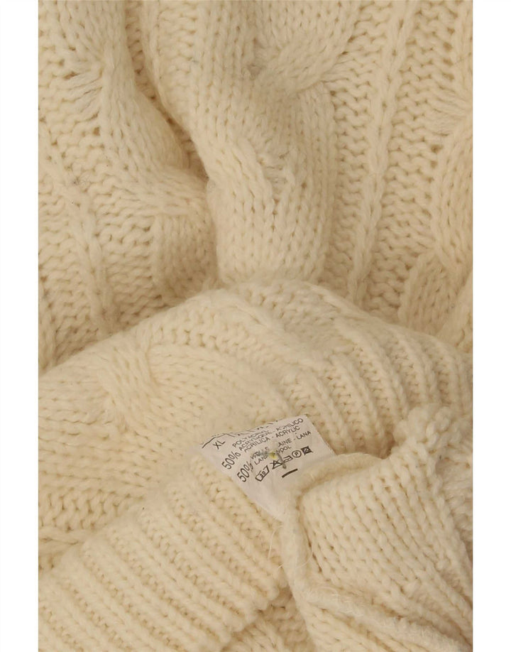 vintage Mens Roll Neck Jumper Pull XL Off White Polyacrylique