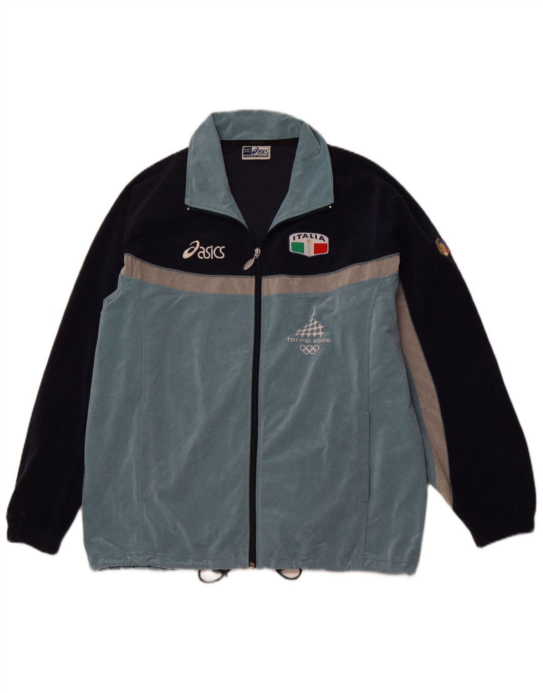 ASICS Veste de survêtement pour homme Large Bleu Colorblock Polyester Sports