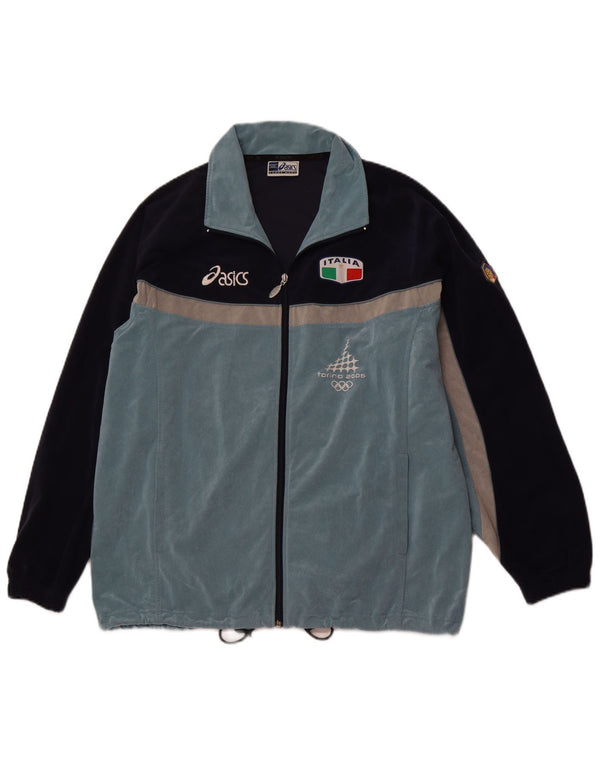 ASICS Veste de survêtement pour homme Large Bleu Colorblock Polyester Sports