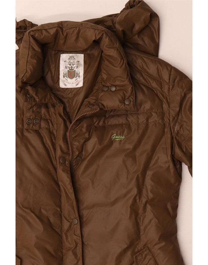 Guess Manteau rembourré à capuche pour femme UK 44 Medium Kaki Polyamide