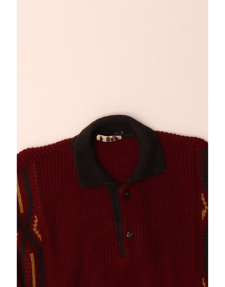 VINTAGE Pull col polo homme grand rouge géométrique