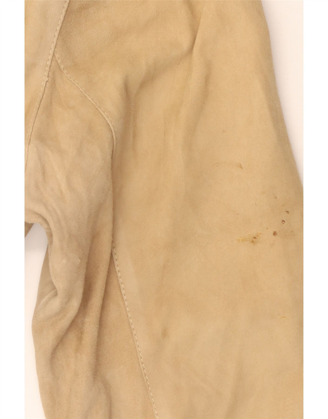 VINTAGE Manteau en Daim Femme IT 46 Grand Cuir Beige