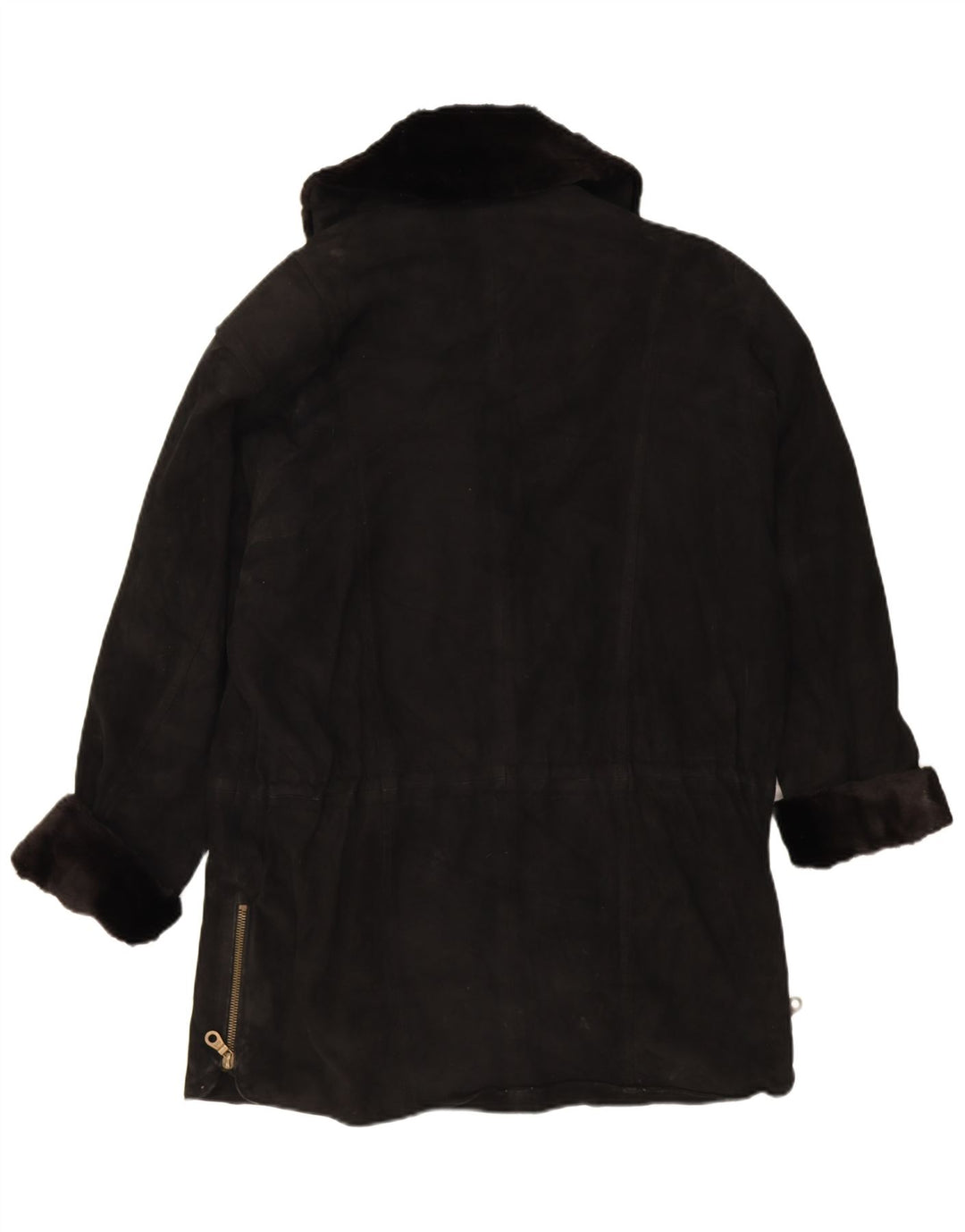 vintage Femmes Suède Overcoat Oversize EU 38 Cuir Noir Moyen