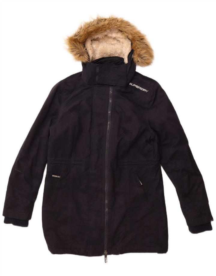 Superdry Veste Parka À Capuche Femme UK 18 XL Bleu Marine Polyester