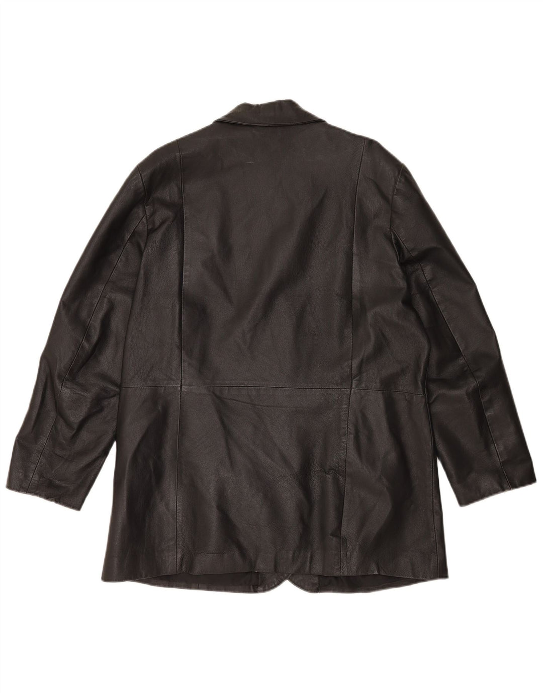vintage Femmes 3 Boutons Veste Blazer En Cuir UK 20 2XL Cuir Noir
