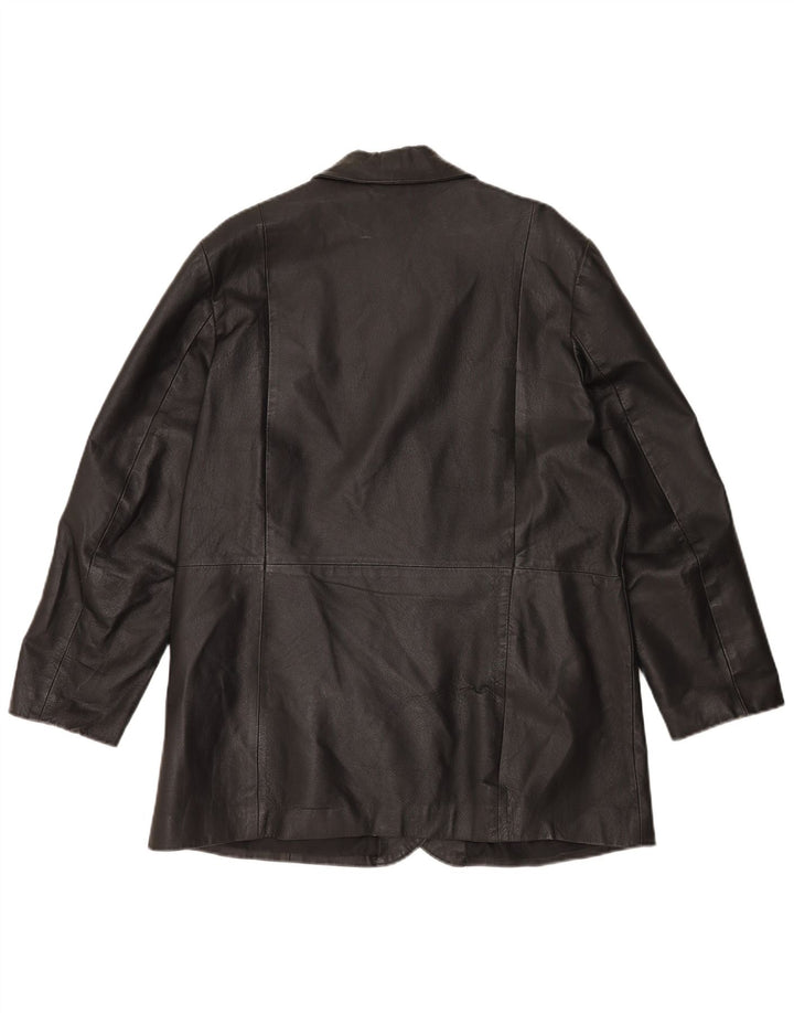 vintage Femmes 3 Boutons Veste Blazer En Cuir UK 20 2XL Cuir Noir