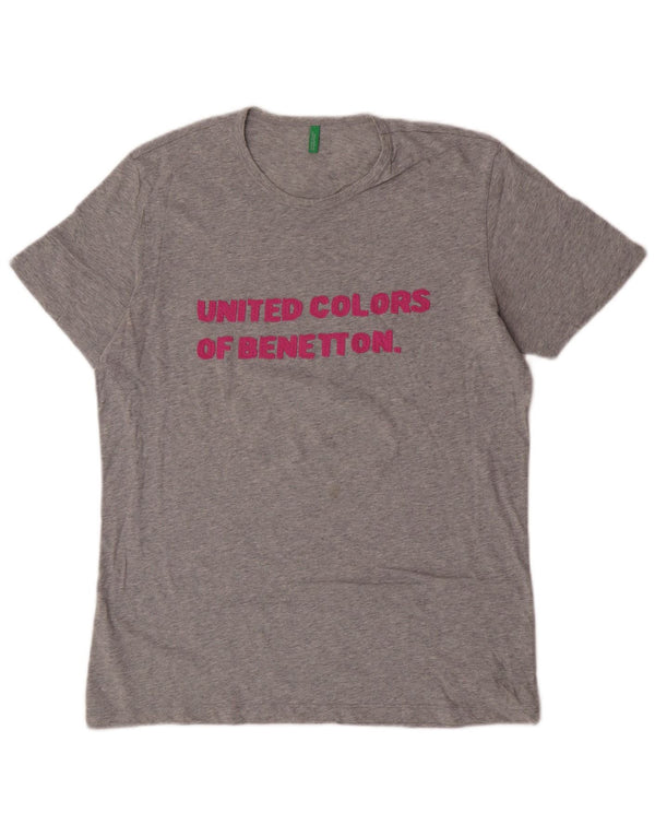 Benetton T-Shirt Graphique Haut Large Gris Coton Homme