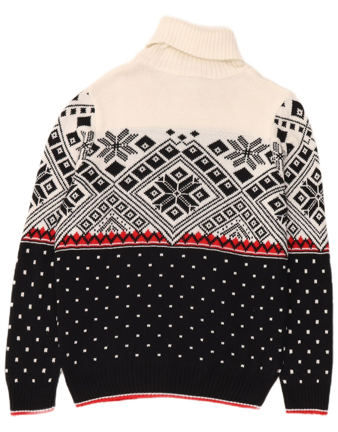 vintage Mens Roll Neck Jumper Pull Petit Noir Fair Isle