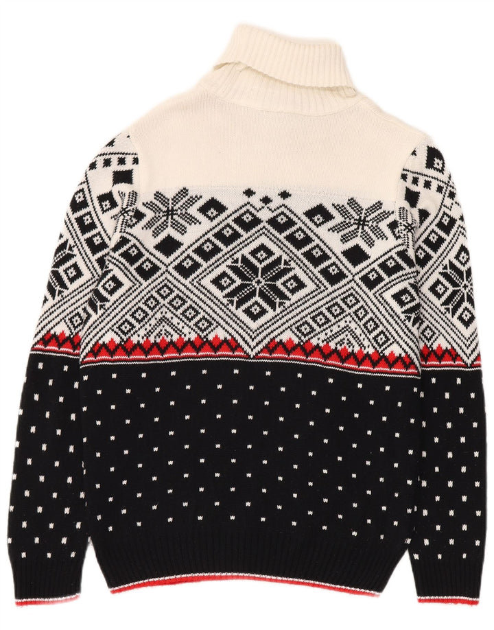 vintage Mens Roll Neck Jumper Pull Petit Noir Fair Isle