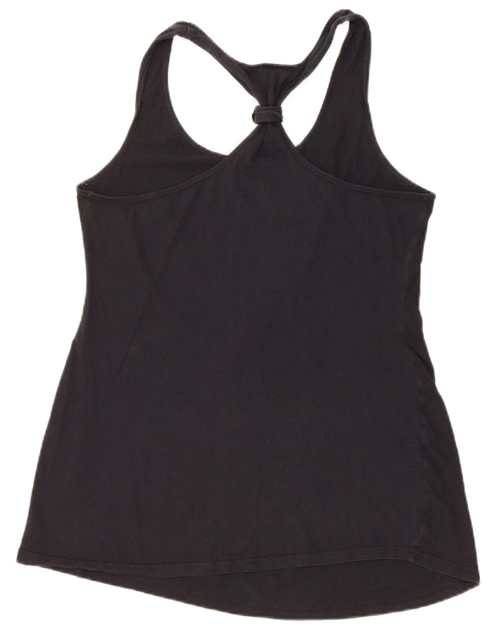 VINTAGE Femme Graphique Débardeur UK 12 Moyen Noir Coton