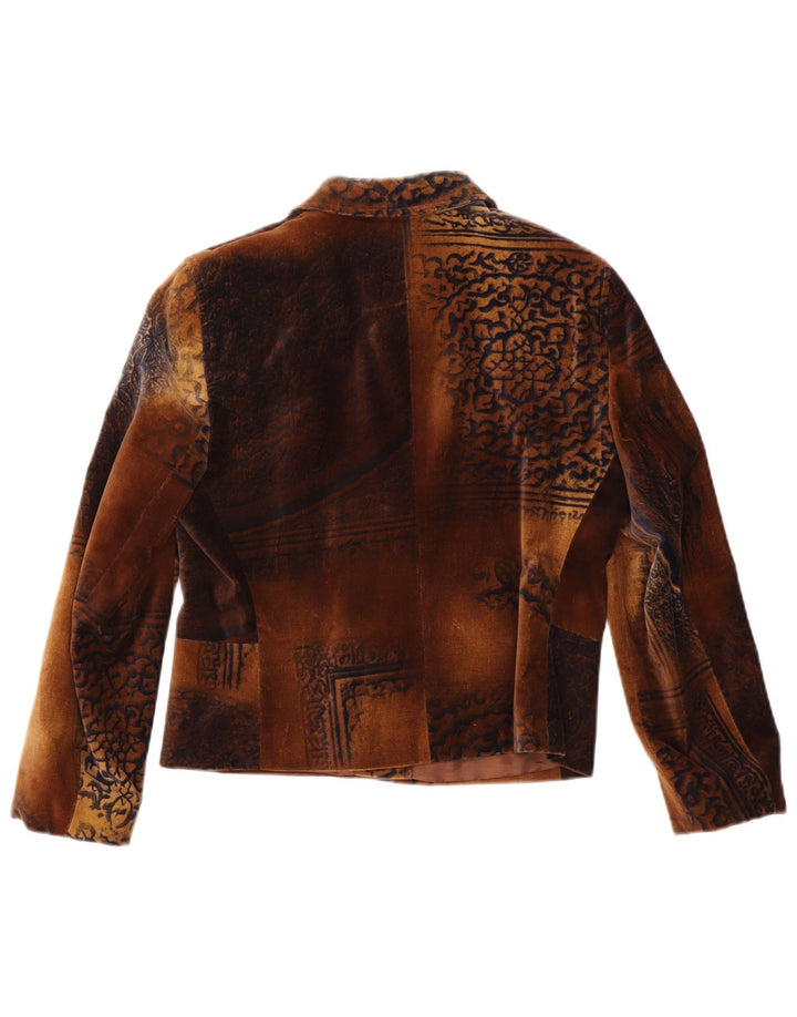 Taifun Veste blazer en velours à 4 boutons pour femme UK 12 Marron moyen Paisley