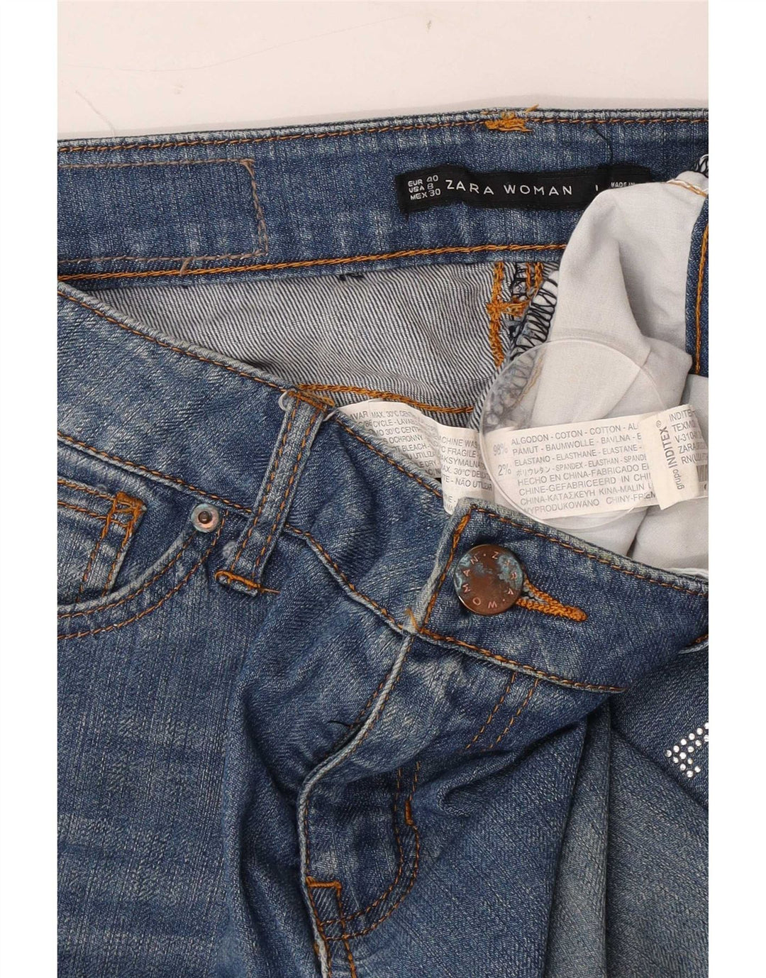 Zara Jean Bootcut Femme EU 40 Moyen W30 L30 Bleu Coton