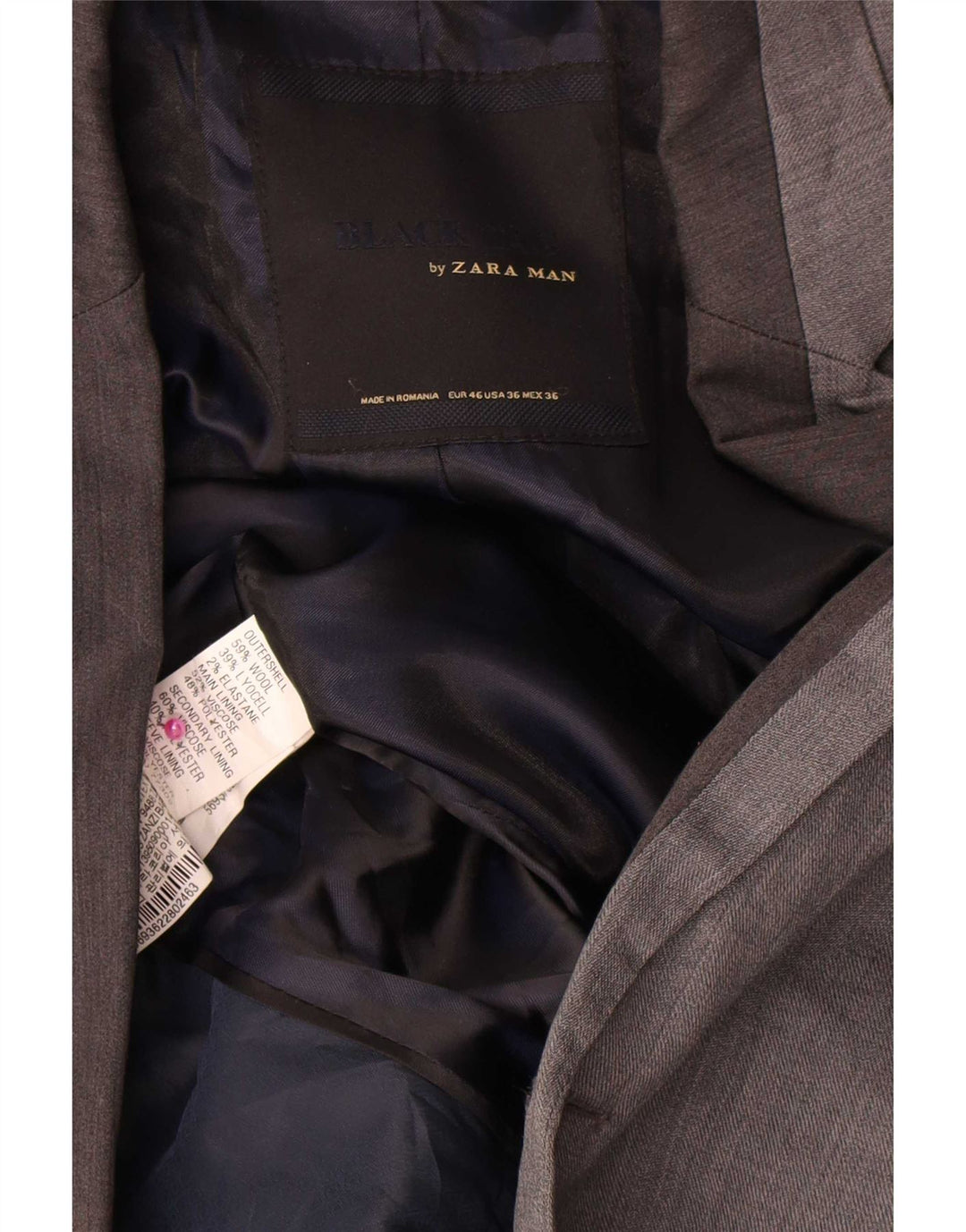 Zara Veste Blazer 2 Boutons Homme UK 38 Laine Gris Moyen