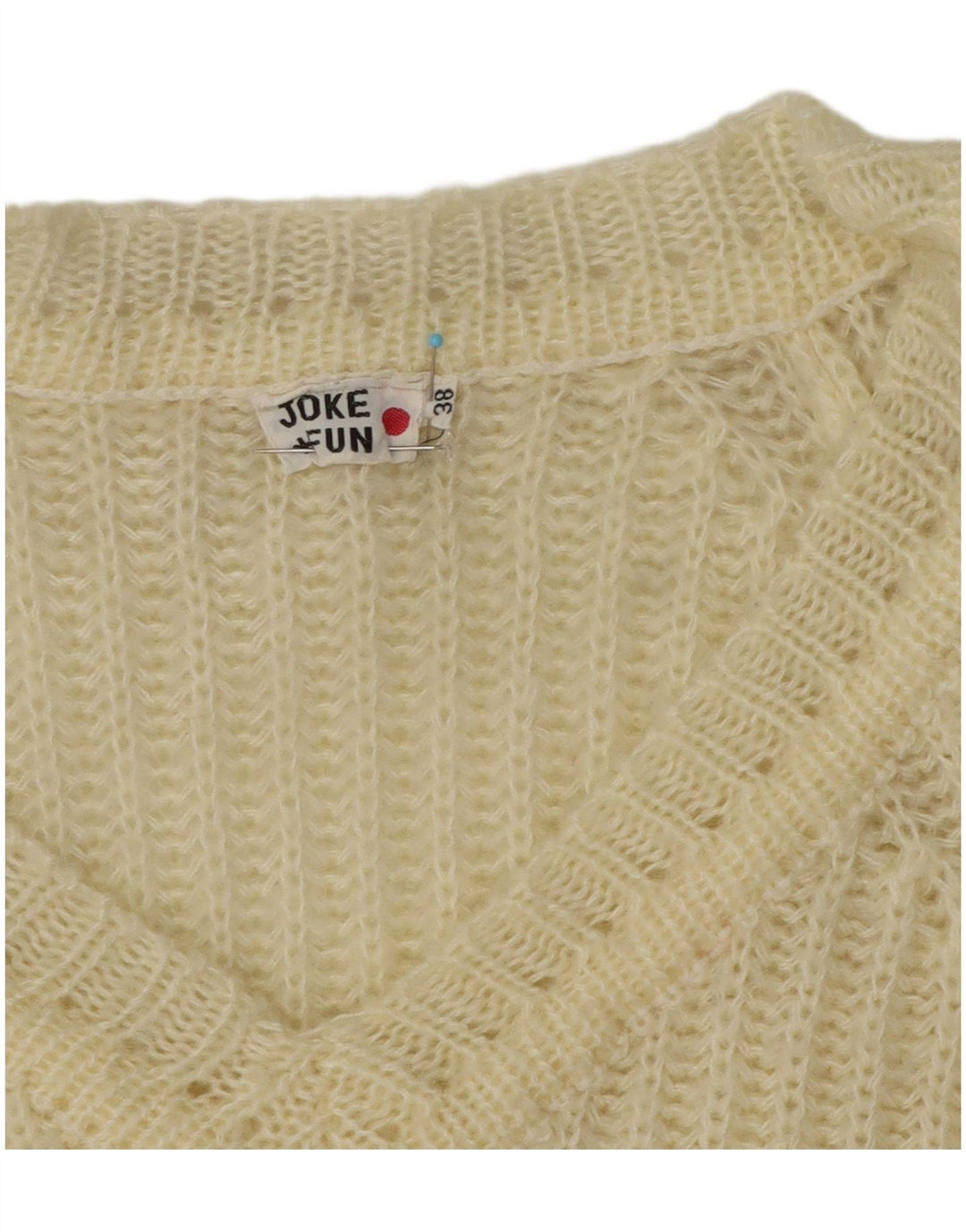 vintage Femme V-Col Jumper Pull EU 38 Moyen Off White Acrylique