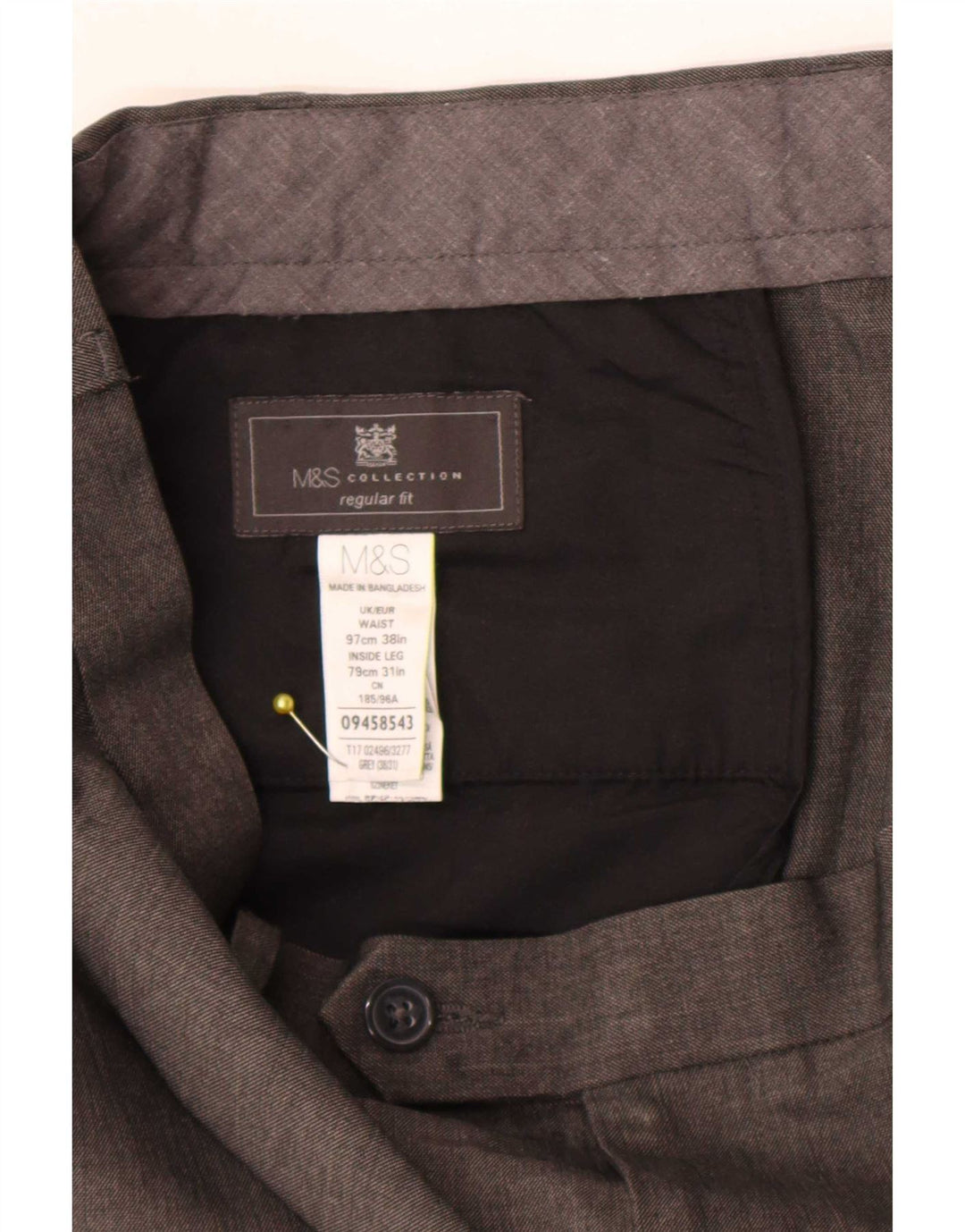 Marks & Spencer Pantalon de costume coupe classique pour homme W38 L31 Gris Polyester
